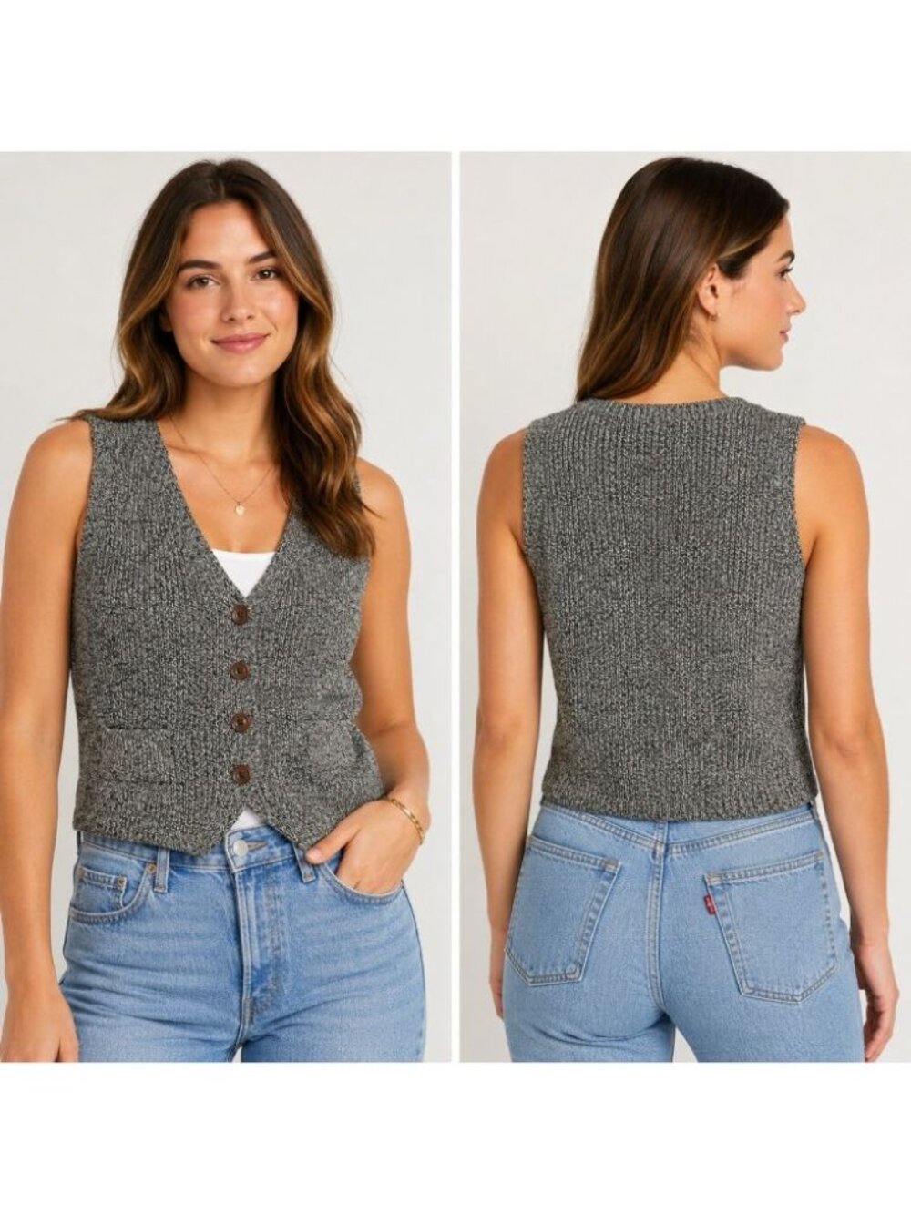 Vintage GAP Women’s Medium Marled Knit Sweater Vest 100% Cotton Button Front